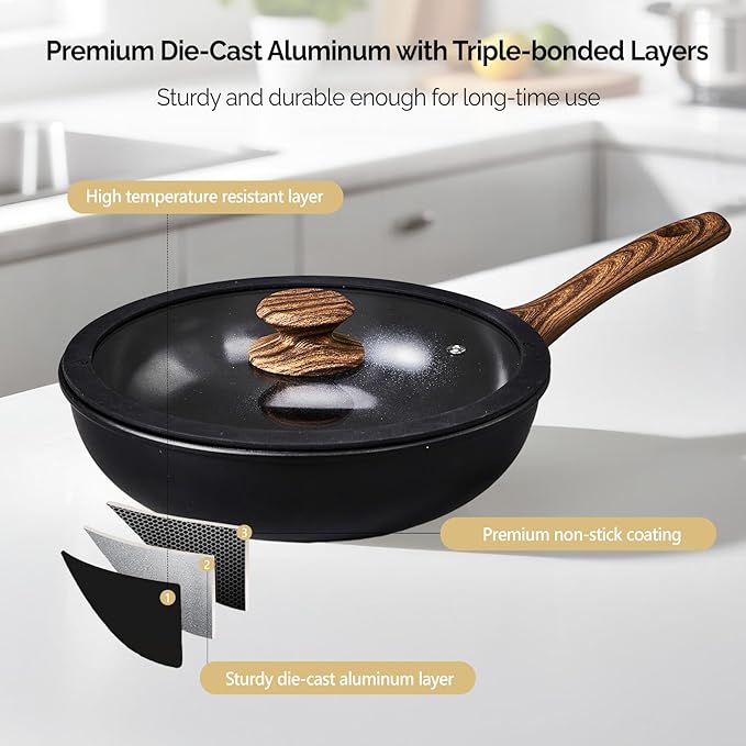 Bonnlo 20 PCS Non-Stick Cookware Set, Cast Aluminum Pots and Pans Set, Induction RV Kitchen Cook Set, Dishwasher Safe, PFAS PFOA & PFOS Free, for Home