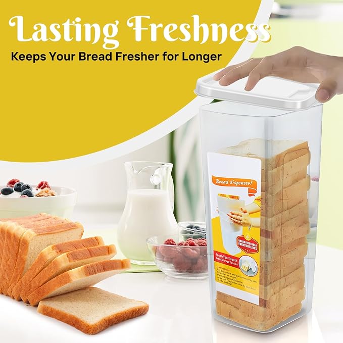 Flexzion 2 Pack Bread Containers Storage Airtight Loaf - Clear Bread Box for Kitchen Countertop BPA-Free Bread Loaf Storage Container Space-Saving & Durable Plastic Bread Container & Dispenser, White
