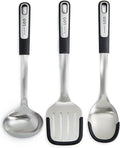 BergHOFF Graphite 3Pc Cooking Utensil Set, Recycled Material, Slotted Turner, Serving Spoon, Soup Ladle, Stainless Steel Head with Silicone Head, For Nonstick Cookware