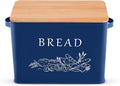 P&P CHEF Bread Box for Kitchen Counter, Metal Bread Storage Bin with Wooden Cutting Lid, Large Capacity for Holding 2+ Loaves, Retro Modern Style, Size 13” x 7.2” x 9.7”, Blue