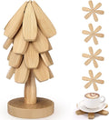 Wooden Christmas Tree Coaster Trivets Wood Trivets Set for Hot Dishes Set of 4 Christmas Tree Shape Foldable Wooden Coaster and 1 Stand Natural Trivet for Cups Plates Bowls Pots(Burly Wood Color)