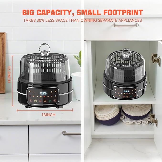 6QT Air Fryer & Multi-Cooker Combo - 12-in-1 Electric Hot Pot, Rice Cooker, Steamer with Removable Air Fry Basket & Soup Pot, 1800W, Dishwasher Safe