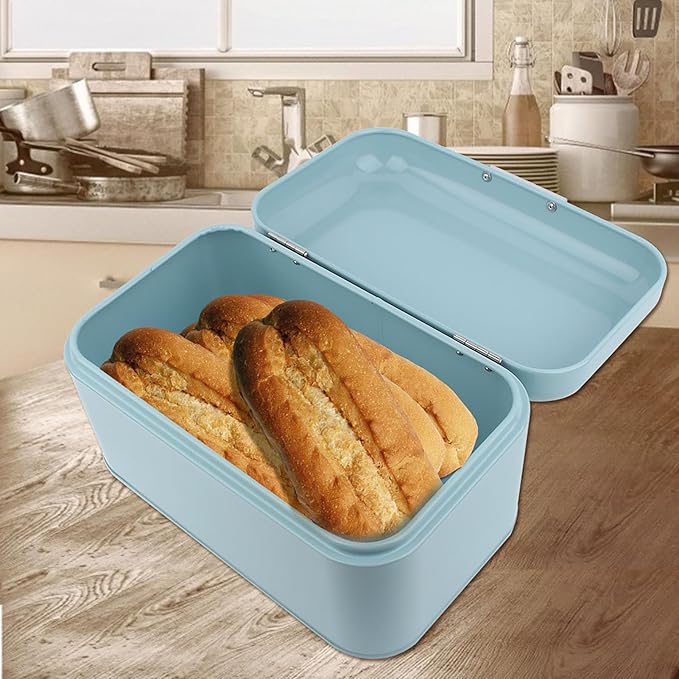 Buachois Large Bread Box,Iron Bread Box with Lid,Metal Bread Storage Bin,Bread Keeper Container,Bread Containers Storage,Modern Solid Color Retro Style,for Kitchen Counter (B)