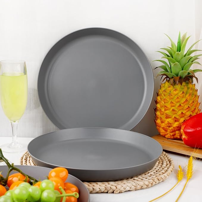 EI 18pcs Dark Grey Wheat Straw Plates Set,Unbreakable Deep Dinner Plates,Reusable Heavy Duty Plastic Plate,Lightweight Salad Plate for Camping,Kitchen,Picninc