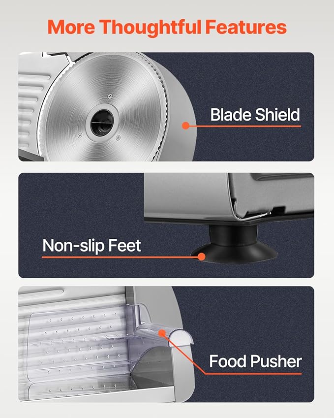 VEVOR Meat Slicer, 180W Electric Deli Food Slicer, 7.5 inch Meat Cutter with a Premium SUS420 Blade, 0-0.6 inch Adjustable Thickness, ETL Certified Food Slicer Machine for Home Use