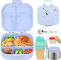 Kids Lunch Box Set -12oz Insulated Food Jar, Thermal Bag,Leakproof Lunch Food Containers Cutlery (BPA Free)-Gift for Girls/Boys Age 3-10(Blue)