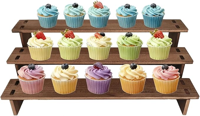 3 Tier Cupcake Display Stand, Wooden Cupcake Stand, Perfume Organizers, Cologne Organizer for Men, Display Risers for Dessert, Spice, Candles, Matcha Station, No Tools Required to Install