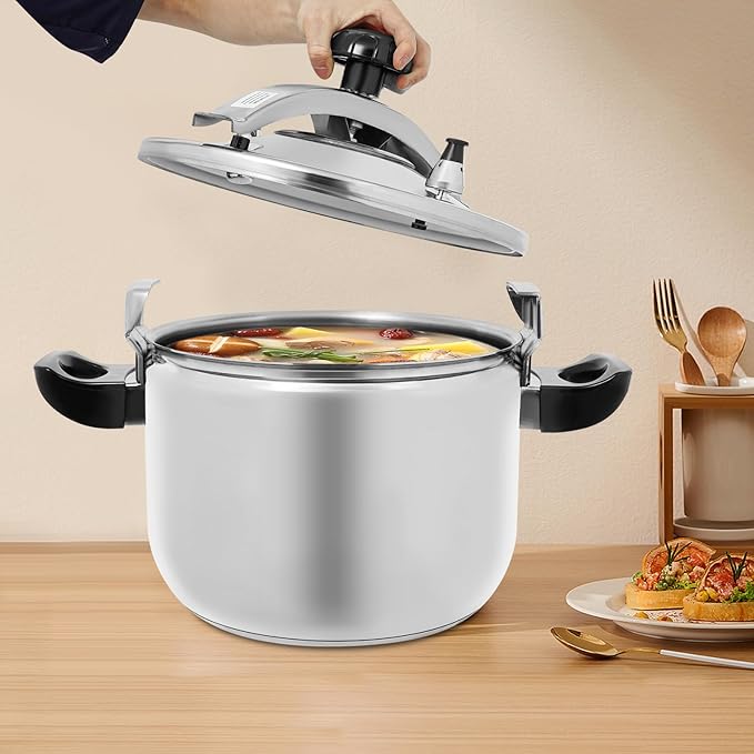28Qt Stainless Steel Pressure Cooker, 60Kpa Pressure Stewing Pot Pressure Canners with Safety Lock, Commercial Olla de Presion, Induction Compatible