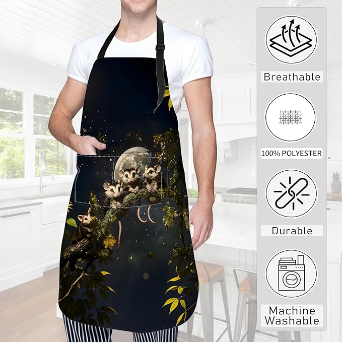 Opossum Apron,Oxford Fabric Adjustable Kitchen Apron with 2 Pockets,Waterproof Cooking Aprons for Men Women Mom Wife Dad,Ideal Gifts for Coffee House,Shop,Baking,BBQ,Housewarming,28x33in