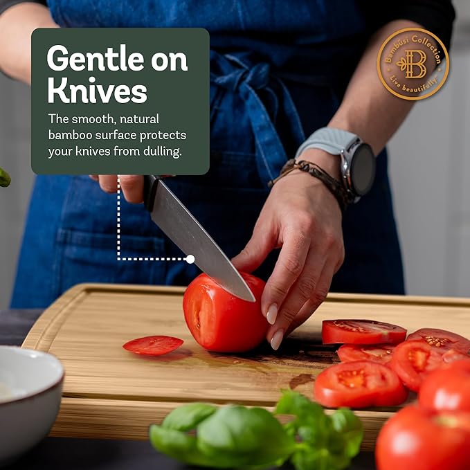 Wood Cutting Boards for Kitchen - Bamboo Cutting Board Gift Set with Deep Juice Groove & Side Handles - Chopping Board Butcher Block for Meat, Vegetables, Charcuterie, Cheese, Serving, or Meal Prep