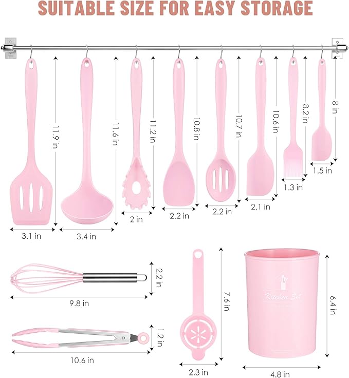 Kitchen Utensils Set-12 Pieces Silicone Cooking Utensils Set (Dishwasher Safe) 392°F Heat Resistant Spatula Set, Nonstick Cookware