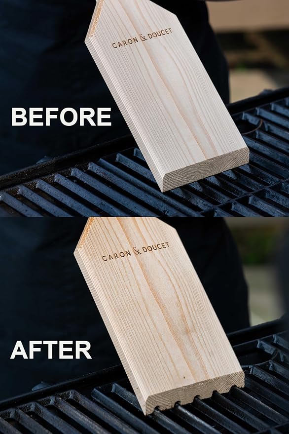 CARON & DOUCET Natural Wood BBQ Grill Scraper – Western Red Cedar, Wire Bristle Free, Safe Grill Cleaner Tool for Gas & Charcoal Grates (18 Inch BBQ Scraper)