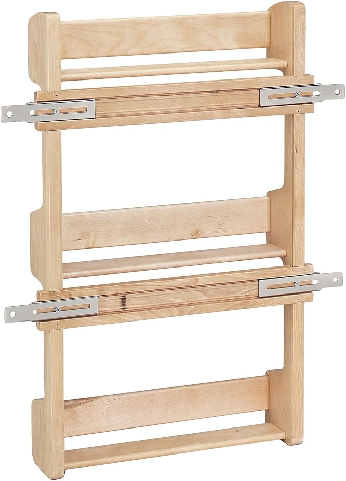 Rev-A-Shelf 21" 3 Tiered Pull Out Shelf Organizer for Kitchen Cabinets, Pantry Storage Spice Seasoning Rack, Door/Wall Mounted, Maple Wood, 4SR-21