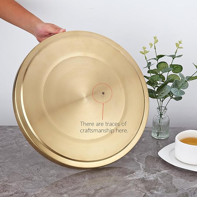 Stainless Steel Round Bar Serving Tray 12.5",Double Wall,Ideal Coffee Table, Decorative,Rotisserie Plate, Tea and Bathroom Serving,Gold