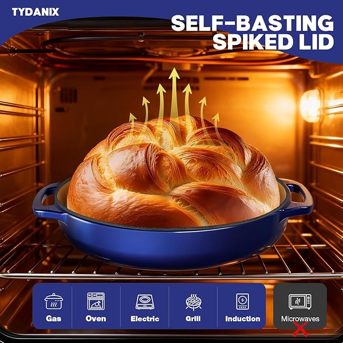 2-in-1 Multifunctional Enameled Cast Iron Dutch Oven, 6QT Loaf Pan with Dual Handles, Perfect for Baking Sourdough, Roasting, Braising & Stews, Oven & Stovetop Safe, Easy to Clean & Pre-Seasoned