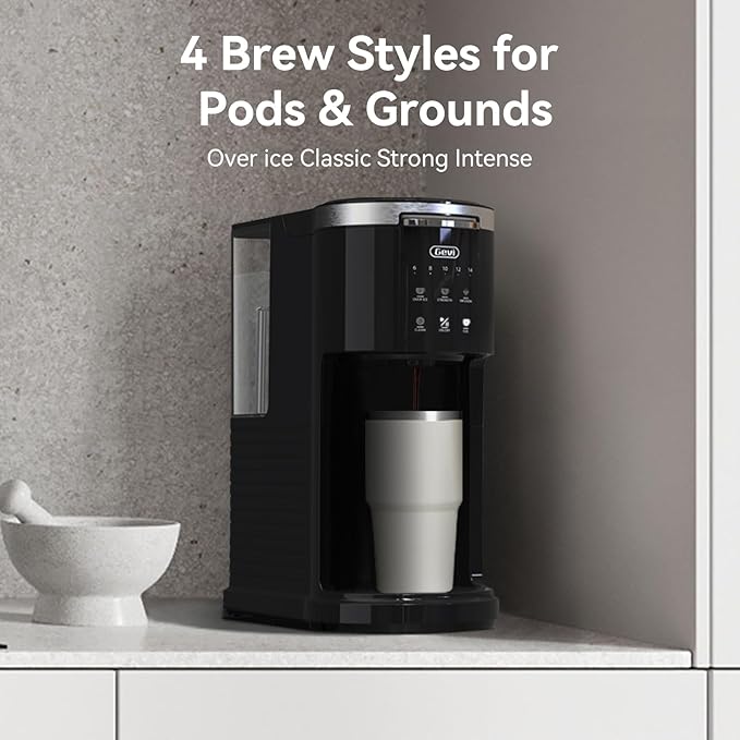Gevi Single Serve Coffee Maker, Compatible with Pods & Ground Coffee, 40oz Removable Water Reservoir, 5 Brew Sizes (6-14oz), Compact for Kitchen Use, Black