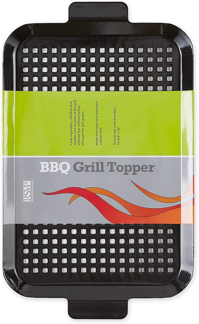 RSVP International Porcelain Coated Steel BBQ Grill Tray/Pan, Outdoor Barbeque Grilling Accessories for Cooking Fish & Vegetables, Dishwasher Safe, Medium, 16.75x10