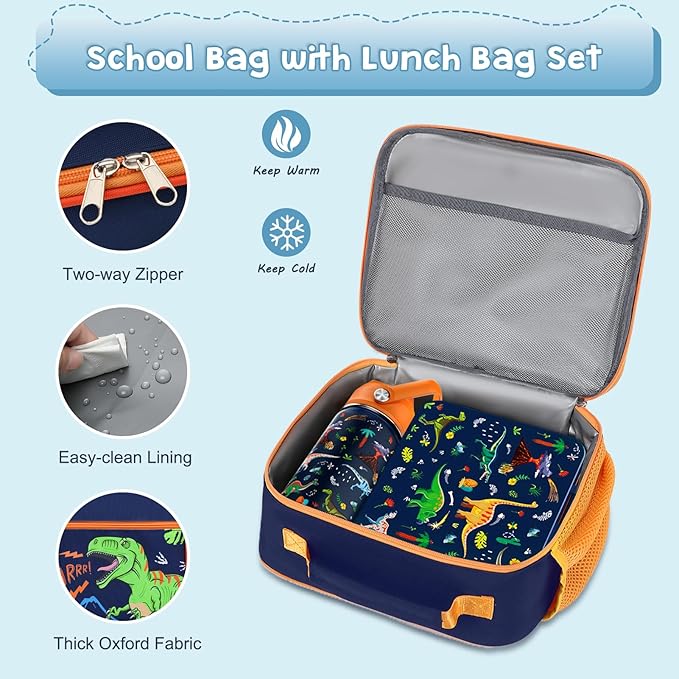 Bevalsa Kids Bento Lunch Box with 6 Compartment, Stainless Steel Metal Water Bottle, Insulated Bag & Utensils, BPA-Free Leakproof Food Container for School Boys Girls, Back To School Gift