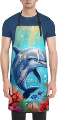 Cute Dolphin Apron for Women Men, Oxford Fabric Kitchen Cooking Chef Aprons