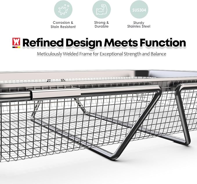 Extendable Dish Rack with Feet, Vegetable Colander Basket, Stainless Steel Dish or Silverware Drying Rack, Ultimate Kitchen Organizer Over The Sink (14.76 x 10.63 x 3.15 Inches)