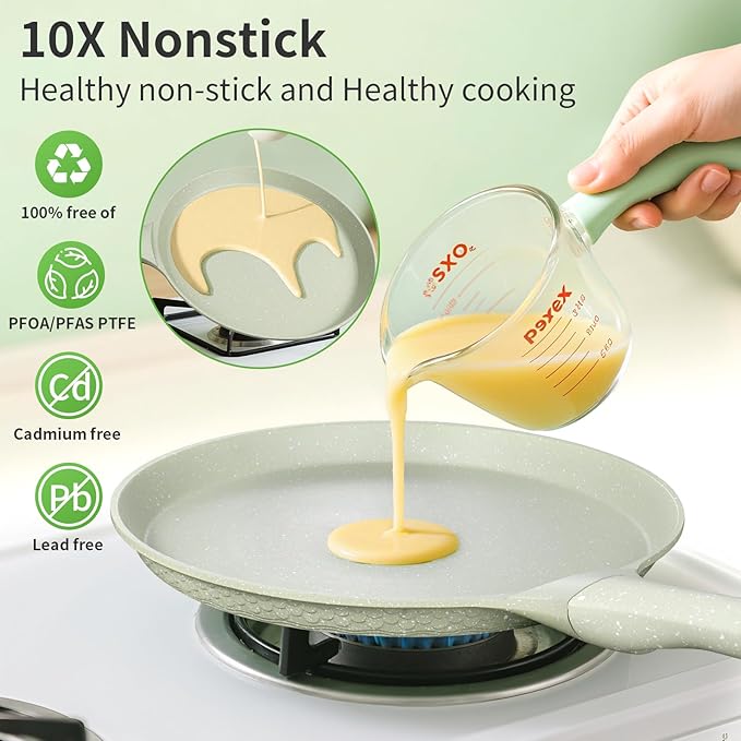 Nonstick Crepe Pan, Coating Induction Compatible Skillet Griddle | Dosa Tawa Pan for Roti, Tortillas & Pancakes | Eco-Friendly 100% Free PFOA,PFAS, Lightweight with Cool-Touch Handle
