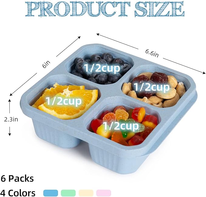 4 Pack Bento Box, 4 Compartment Lunchable Snack Containers with Lids for Meal Prep, School, Travel, Reusable Divided Lunch Food Container for Adults, Kids, Toddlers