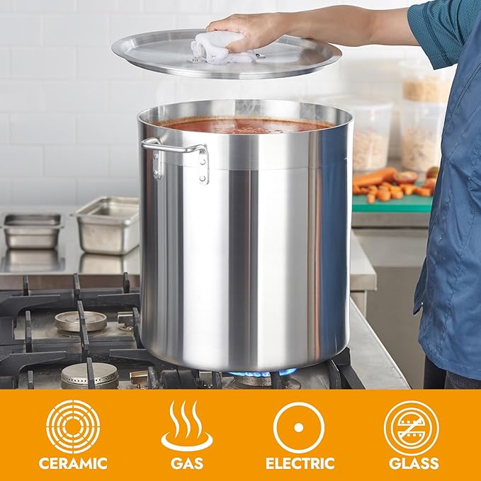 CURTA 40 Quarts Aluminum Stock Pot with Lid, Heavy Duty Commercial Grade Large Capacity Cooking Pot for Boiling, Stewing, Great for Kitchen, Restaurant, Catering, and Home Use,NSF certified