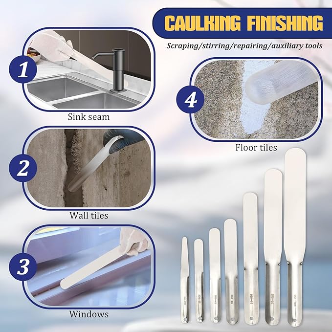 958-G01 Streamline Caulking Spatula 7-Piece Set,Spatula Tip Widths from 3/8” To 1-1/2”,Multifunctional Stainless Steel Caulking Tool (Pack Of 7)