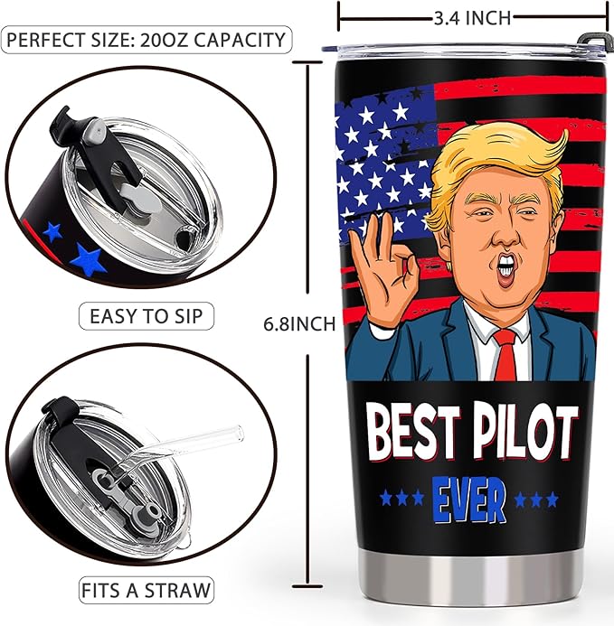 Best Pilot Gifts for Men, Aviation Gifts for Pilots - Aviation Lover Gift, Christmas Birthday Gift for Airplane Pilot Men, 20 OZ Pilot Stainless Steel Insulated Travel Coffee Tumbler Cup
