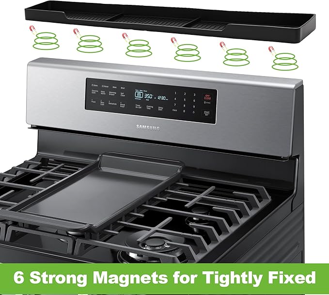 30 Inch Magnetic Stove Top Shelf | 3-Zone Kitchen Organizer with Anti-Slip & Anti-Fall Design | Heat Resistant (-40°F to 446°F) Food-Grade Silicone Spice Rack for Flat Stoves-Black