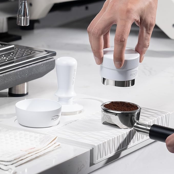IKAPE 53.3mm Espresso Tamper, Premium Barista Coffee Tamper with Calibrated Spring Loaded, 100% Flat Stainless Steel Base Tamper Fits for Breville Series 54mm Portafilter Basket(White)