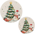 Watercolor Christmas Tree Snowman Kitchen Trivets Pot Holders Set of 2, Trivets for Hot Pots Dishes Woven Trivet Coaster Pad Mat for Counter