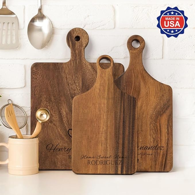 Personalized Wood Engraved Charcuterie Boards with Handle - Custom Reversible Cutting Board S M L - Customized Bridal Shower, Wedding, Anniversary and Housewarming Gifts(Couple Names)