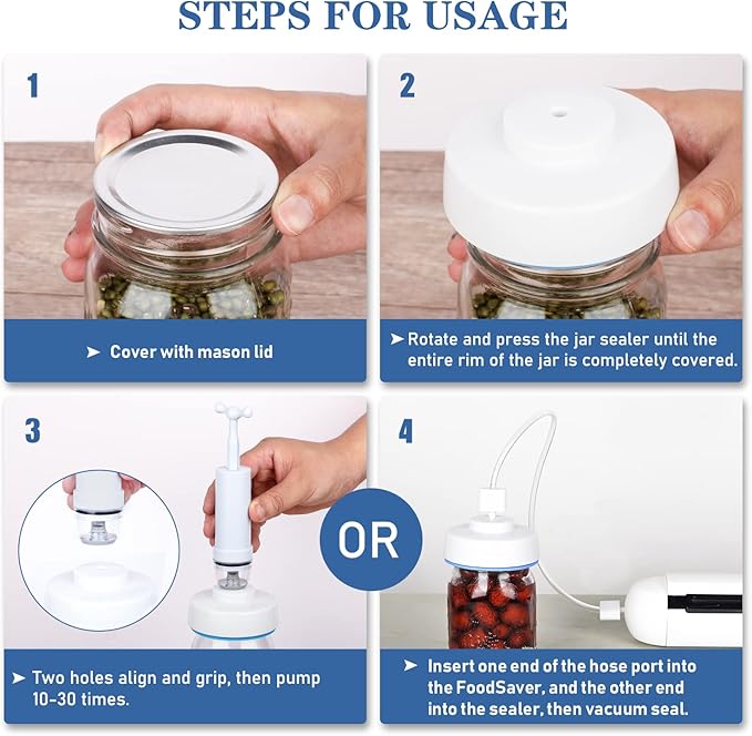 Mason Jar Vacuum Sealer Kit with Accessory Hose for Wide and Regular Mouth Jars, Manual Portable Vacuum Pump and Lid Opener