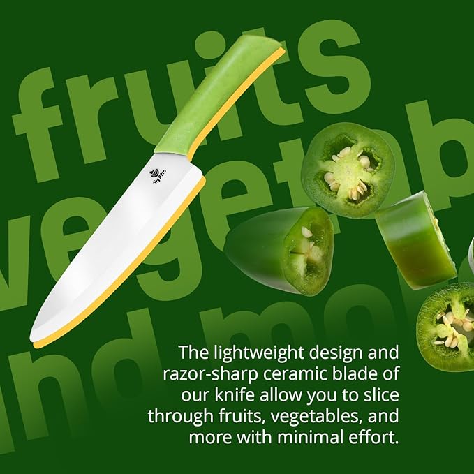 Durable Ceramic Knife for Chopping Vegetables & Fruits, 8” Non-Reactive and Professional Ceramic Chef Knife for Clean Cutting, Rust-Proof Sharp Blade with Ergonomic Handle, Gift-Ready Kitchen Knives
