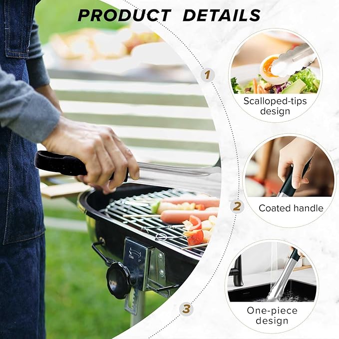 LZMS 4 Packs -12" Black Atmospherei Stainless Steel Grill Tongs,Kitchen Tongs with Non-Slip Grip for Cooking,BBQ,Buffet Dinner