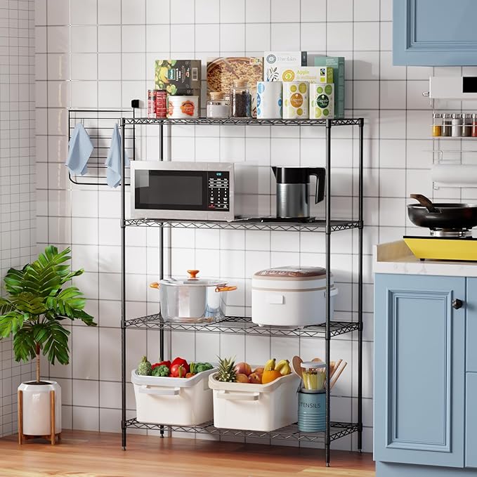 4-Shelf Storage Shelves Metal Shelving Unit NSF Garage Storage Rack Adjustable Wire Shelves Organizer for Kitchen Closet Basement, 800 LBS Capacity, 35.4" L x 13.3" W x 53.7" H, Black
