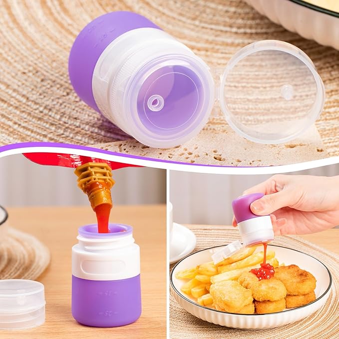 8-Pack Salad Dressing Container To Go, 1-oz Silicone Small Condiment Squeeze Bottles and 1.6 oz Stainless Steel Sauce Containers Cups, Leakproof Condiment Containers with Lids for Lunch Box