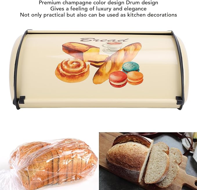Bread Box,Roll Top Bread Box Vintage Bread Container for Kitchen Countertop Drum Type Metal Bread Storage Bin for Bread Cake Doughnut Biscuit Food Tableware (Type 2)
