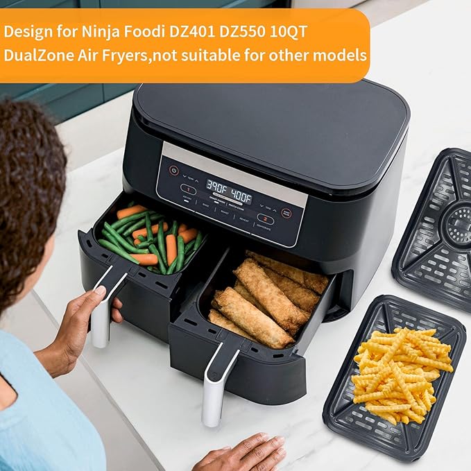 GWY Air Fryer Grill Pan for Ninja Foodi DZ401 DZ550 10 Quart DualZone Air Fryer, Replacement Crisper Plate Grill Plate Tray Accessories with Rubber Bumpers, Dishwasher Safe