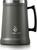 Ideus Insulated Beer Stein, 24/32oz Stainless Steel Double Walled Beer Mug Giant Bar Drinkware Metal Beer Cup with Big Grip Handle (Grey, 34oz (1,000ml))