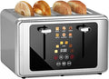 4 Slice Toaster, Touchscreen & Dual Independent Control Panel，5 Basic Functions & Digital Countdown Toasters, 6 Shade Settings＆6 Bread Types, Smart Bread Maker Mute/Screen-Off,Titanium