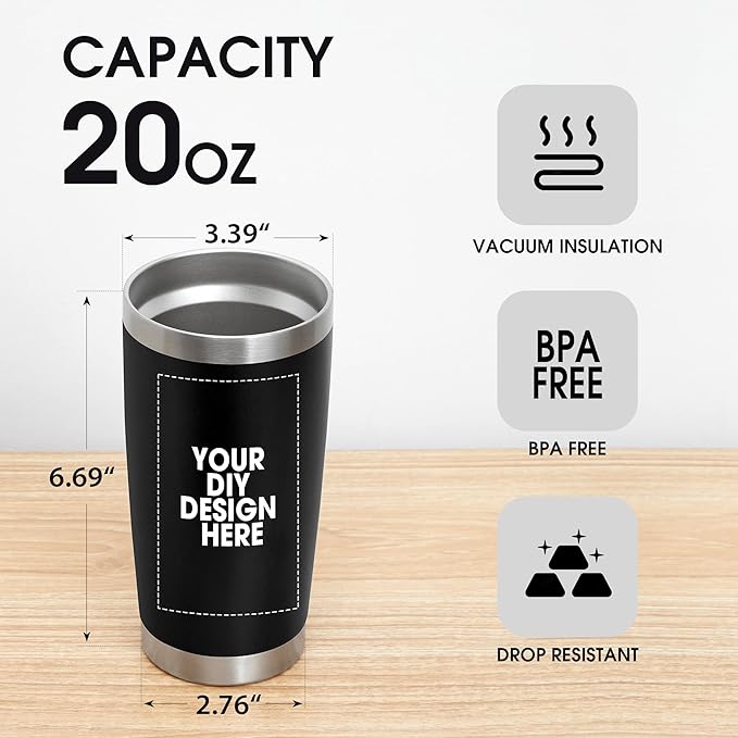 Personalized Coffee Tumbler Print in USA 20oz Stainless Steel Double Wall Insulated Coffee Cup With Text Photo Logo