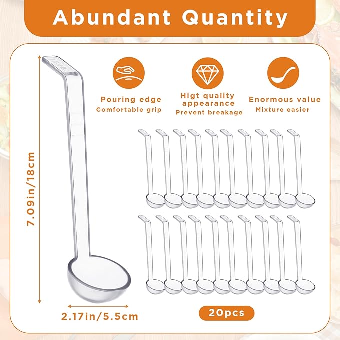 20 Pcs 1 oz Plastic Small Ladles with 7 Inches Long Handle, Mini Ladle for Serving Salsa Sauce Dressing Punch Bowl Sauces and Toppings (Clear)