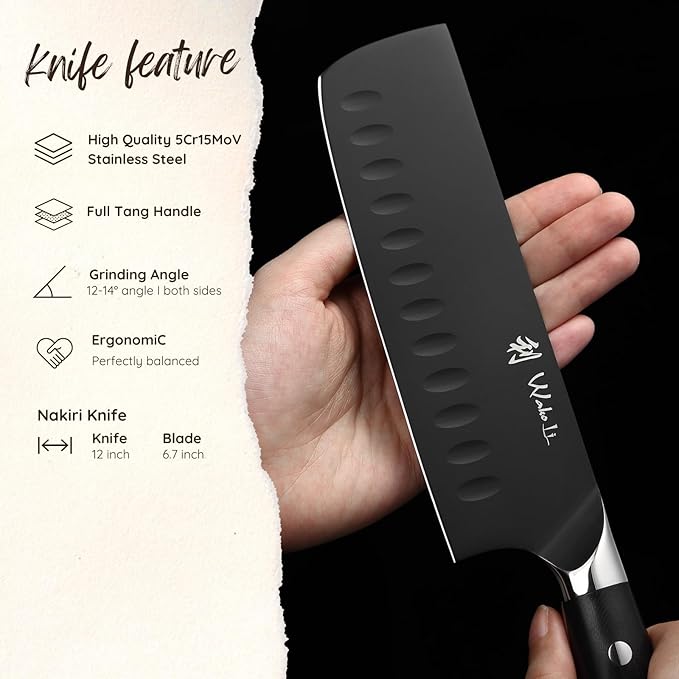 Wakoli Titanium Noir Nakiri Knife – 6.7-Inch Professional Vegetable Chef Knife | 5Cr15MoV Stainless Steel Blade with Black Titanium Coating | Ergonomic G10 Handle | Kitchen Knife in Gift Box
