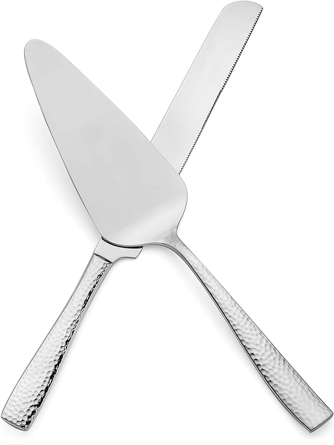 Hudson Essentials Hammered 18/10 Stainless Steel Cake Knife & Cake Server Set