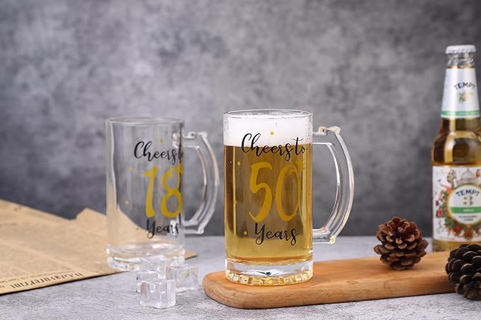 50th Birthday Gift，Men and Women Cheering 50th Birthday Beer Mugs，Cheers to the 50th Anniversary Beer Glass，50th Birthday Party Wedding Anniversary Decorative Gift, 18 Ounce (Cheers to 50 Years)