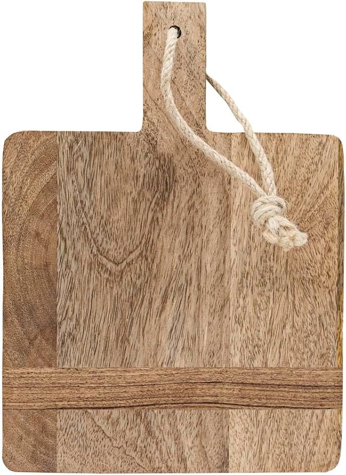 Foreside Home and Garden 8" x 11" Kaila Small Premium Natural Mango Wood Serving Board Paddle w/Knotted Jute All Seasons Food Safe Dinner Dining Brunch Kitchen Charcuterie Cheese Fruit Platter Party