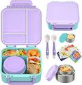 Kids Bento Lunch Box with 9oz Soup Thermo Leakproof Lunch Food Containers 4 Compartment with Insulated Hot Food Jar for Kid Toddler Girls Boys to School, Trvael