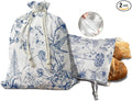 UTELKA Blue Linen Bread Bag for Sourdough Bread 2Pcs, Chinoiserie Reusable Beeswax Homemade Bread Bags for Baker Mom Women Kitchen Housewarming Gifts, Cloth String Storage Bread Box 16.5x12